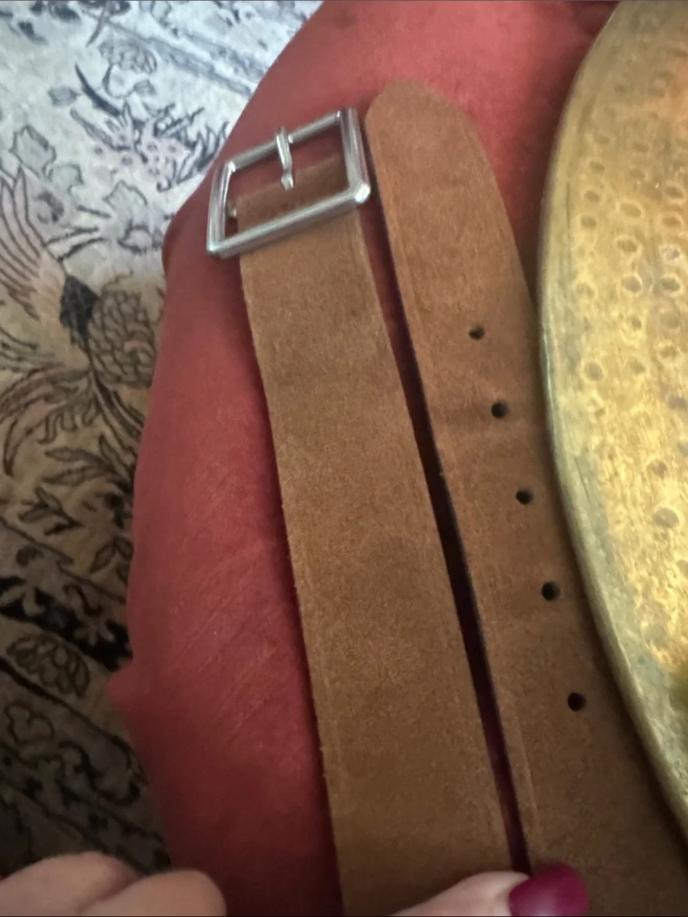 GAP Brown Suede Belt with Silver Rectangular Buckle